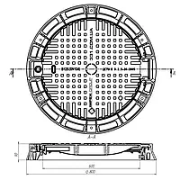 Люк чавунний каналізаційний середнього типу "С" В125 із з/п + шарнір (d-800 мм, h-90 мм) ВЧ (КТ-8)