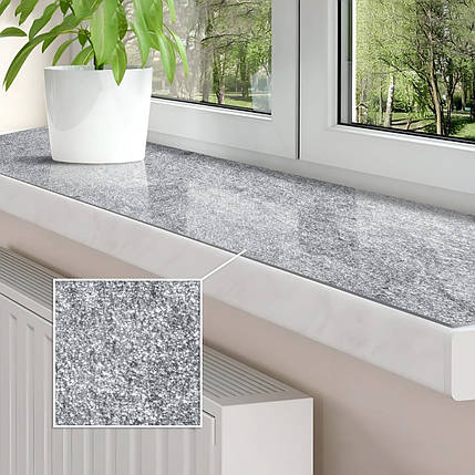 Покриття для підвіконня, м’яке скло з фотодруком сірий абстрактний фон 35х100 см, фото 1