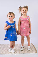 Платье сарафан для девочек без рукавов легкий летний с цветами с кружевом 74-98