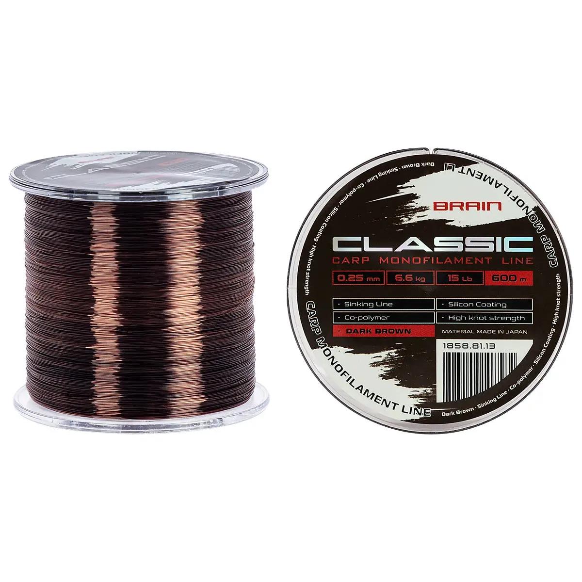 Волосінь Brain Classic Carp Line 600m 0.25mm 6.6kg 15lb Dark brown, фото 1
