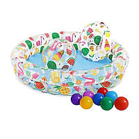 Детский надувной бассейн Intex 59460-1 «Фрукты», 122х25 см, с мячиком и кругом, с шариками 10 шт. хит