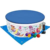 Детский надувной бассейн Intex 58480-3 «Аквариум», 152 х 56 см, с шариками 10 шт, тентом, подстилкой, насосом