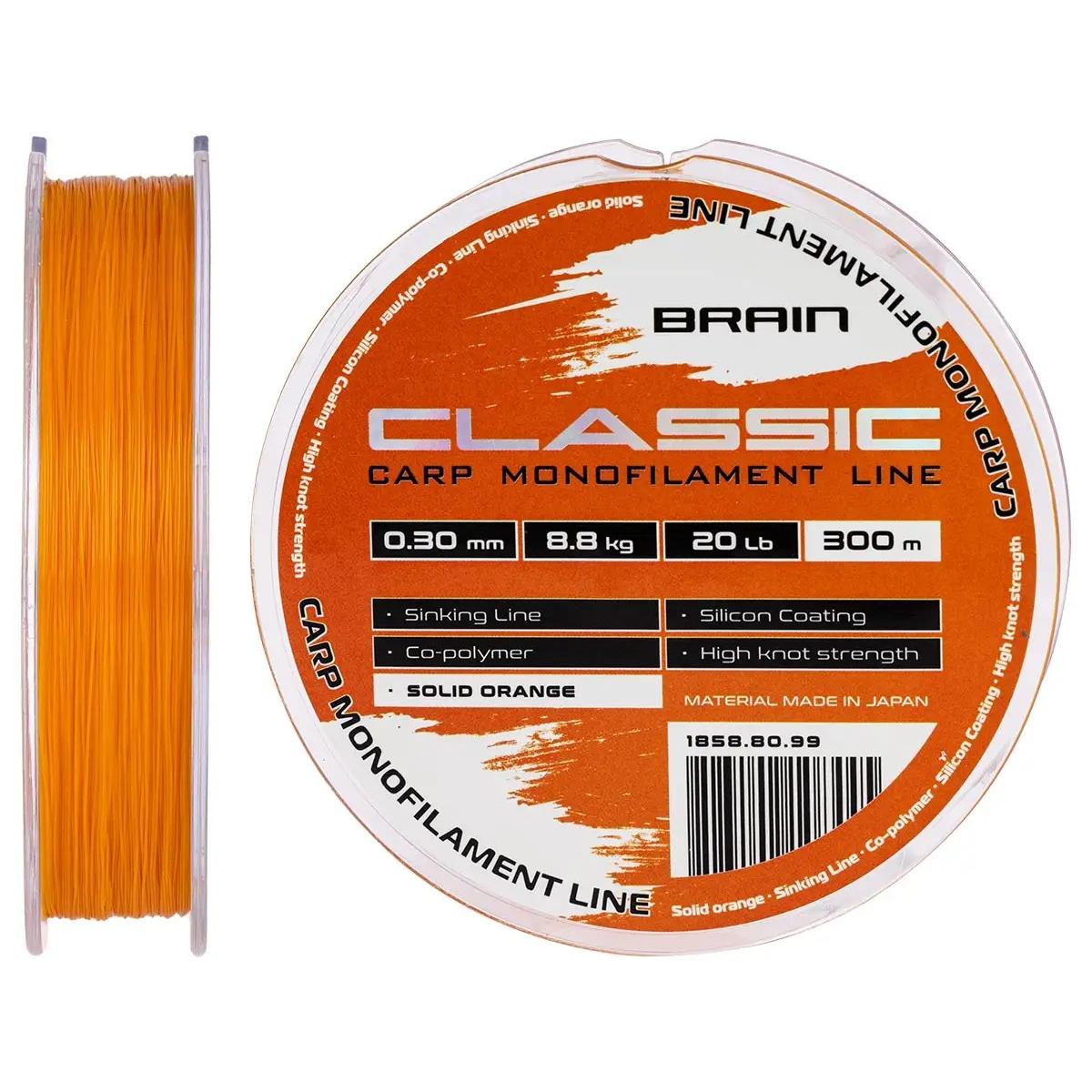 Волосінь Brain Classic Carp Line 300m 0.30mm 8.8kg 20lb Solid orange, фото 1
