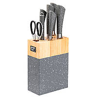Набор кухонных ножей на подставке 8 штук, серый гранит