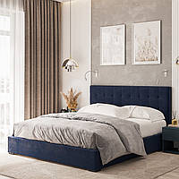 Стильная двуспальная синяя велюровая кровать с мягким изголовьем ламелями 160х200 в спальню Скай Шик-Галичина