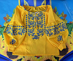 Дитяча вишиванка з рукавом бохо ЦВЕТИ для дівчинки розмір 3-6 років, жовтого кольору