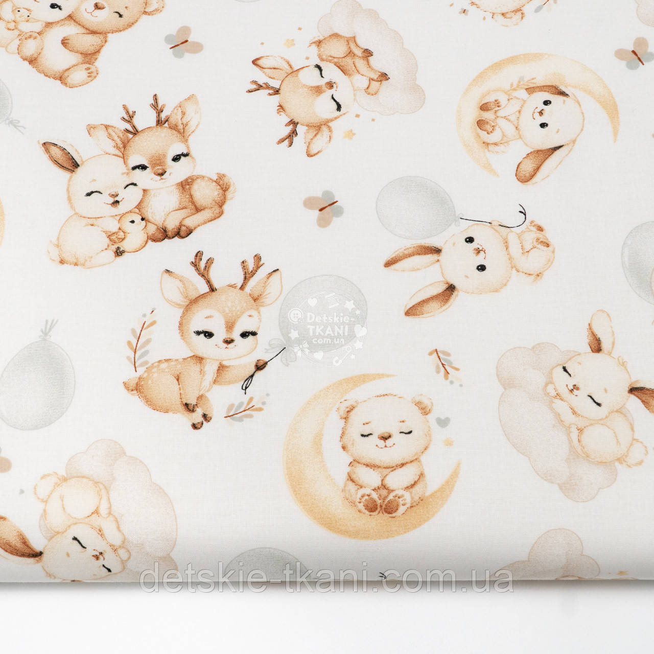 Бязь "Оленята з кульками на білому тлі", №5135, фото 1