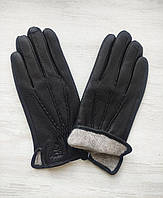 Кожаные мужские перчатки из оленьей кожи, подкладка шерстяная вязка