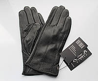 Женские кожаные перчатки "Stripes" подкладка шерстяная вязка black