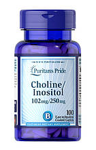 Холін та Інозитол Puritan's Pride Choline Bitartrate Inositol 100капс США