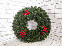 (1 шт) Венок рождественский из литой хвои "ПРЕМИУМ", Ø38 см, цвет зеленый