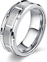 Кольцо мужское серебристое (цвет) Размеры:17-22 8мм К-15, кольцо из титановой стали
