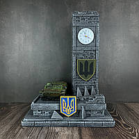 Сувенир из гипса с моделью Украинского тягача МТ-ЛБ, подарок ручной работы, подставка под шеврон с часами