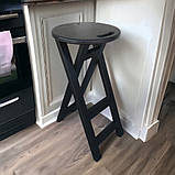 Високий барний розкладний табурет з підніжкою для Бару Кухні Стілець дерев'яний чорний Ясен 70см, фото 2