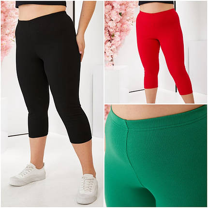 Жіночі літні укорочені лосини з трикотажу рубчик великі розміри, фото 1