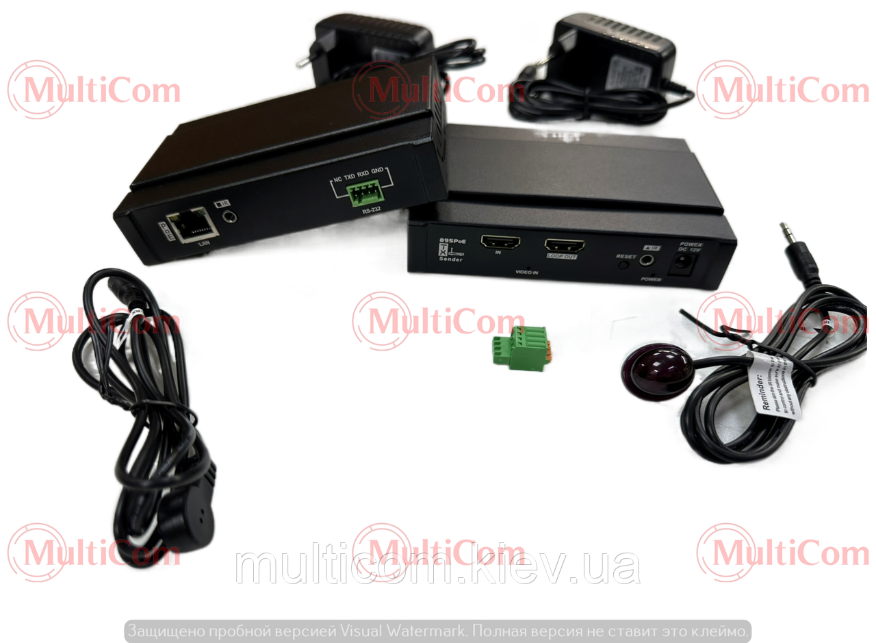 03-03-214TX+RX. HDMI EXTENDER: передавач (TX) + приймач (RX) + loopout HDMI + IR + RS232, over IP, HSV895PoE