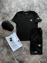 Чоловічий літній костюм футболка шорти кепка Stone Island Black Чоловічий комплект Чорний 100% котон Стон Айленд, фото 5