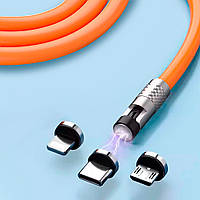 Магнитный кабель 3в1 с поворотным механизмом Оранжевый Хіт продажу!