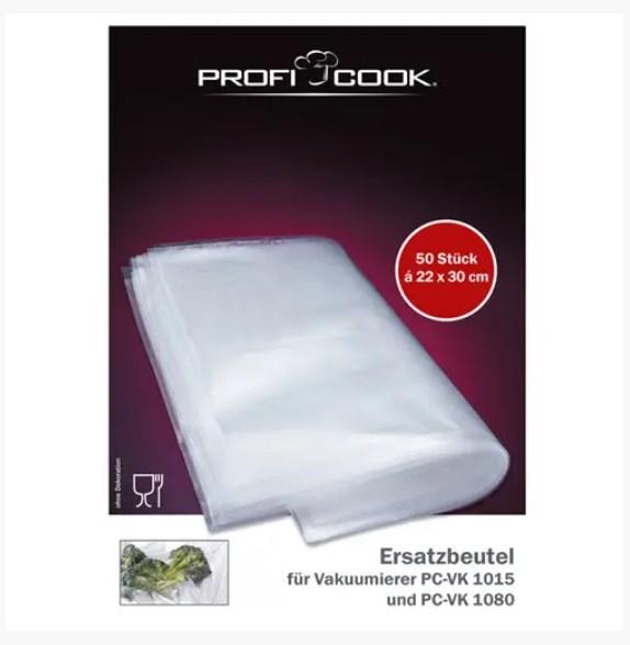 Вакуумні пакети для харчових продуктів 50 шт 22х30 см Profi Cook PC-VK 1015 Плівка для вакуумного пакувальника, фото 1