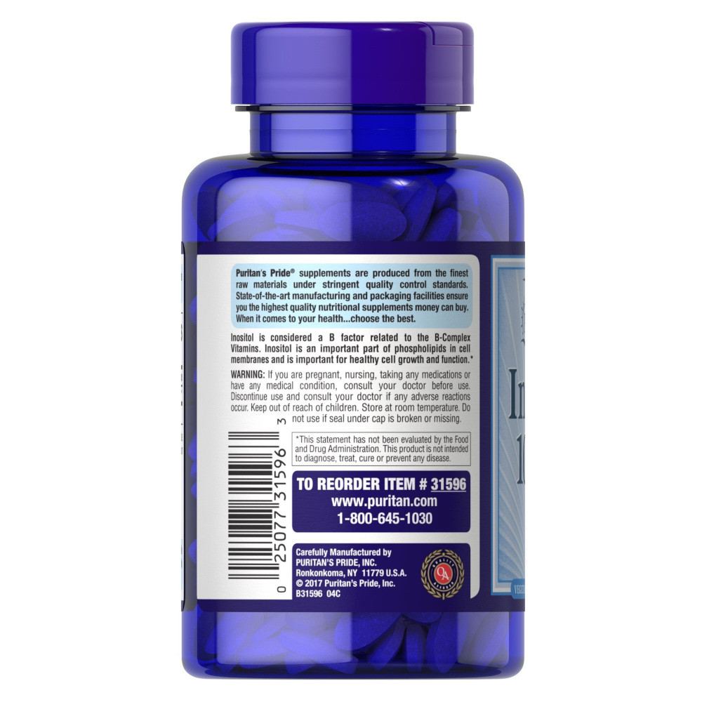 Витамины и минералы Puritan's Pride Inositol 1000 mg, 90 каплет CN12943 VB - фото 3 - id-p2211801840