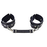 Наручники на двох карабінах БДСМ із натуральної шкіри темно синього кольору Flirty Leather Кайф, фото 2