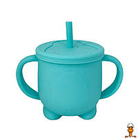 Силіконова чашка-поїлка з кришкою, 200 мл, дитяча іграшка, віком від 8 місяців, Mega Zayka MGZ-0302(Turquoise)