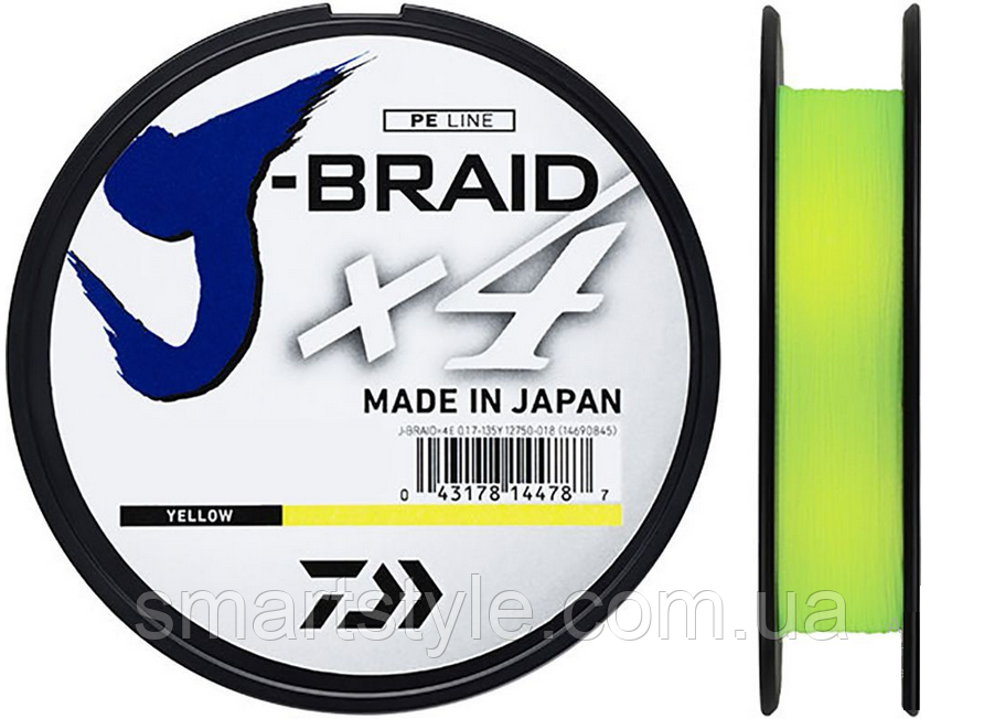 Шнур 135 м Daiwa J-Braid X4E 0,13 мм 5,9 кг жовтий, фото 1