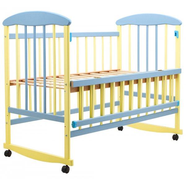 Кроватка для новорожденного Наталка ОЖБО откидной бок ольха жёлто-голубая - фото 2 - id-p1819958284