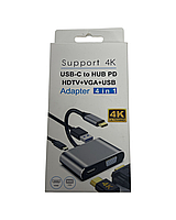 03-02-263. Адаптер USB type C (гнездо HDMI + гнездо VGA + гнездо USB ver. 3.0), со шнуром 15см