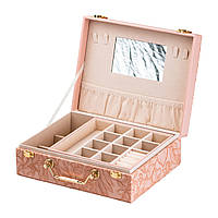 Шкатулка-органайзер с ручкой для хранения/транспортировки ювелирных изделий и бижутерии,розовая,24х19х8 см