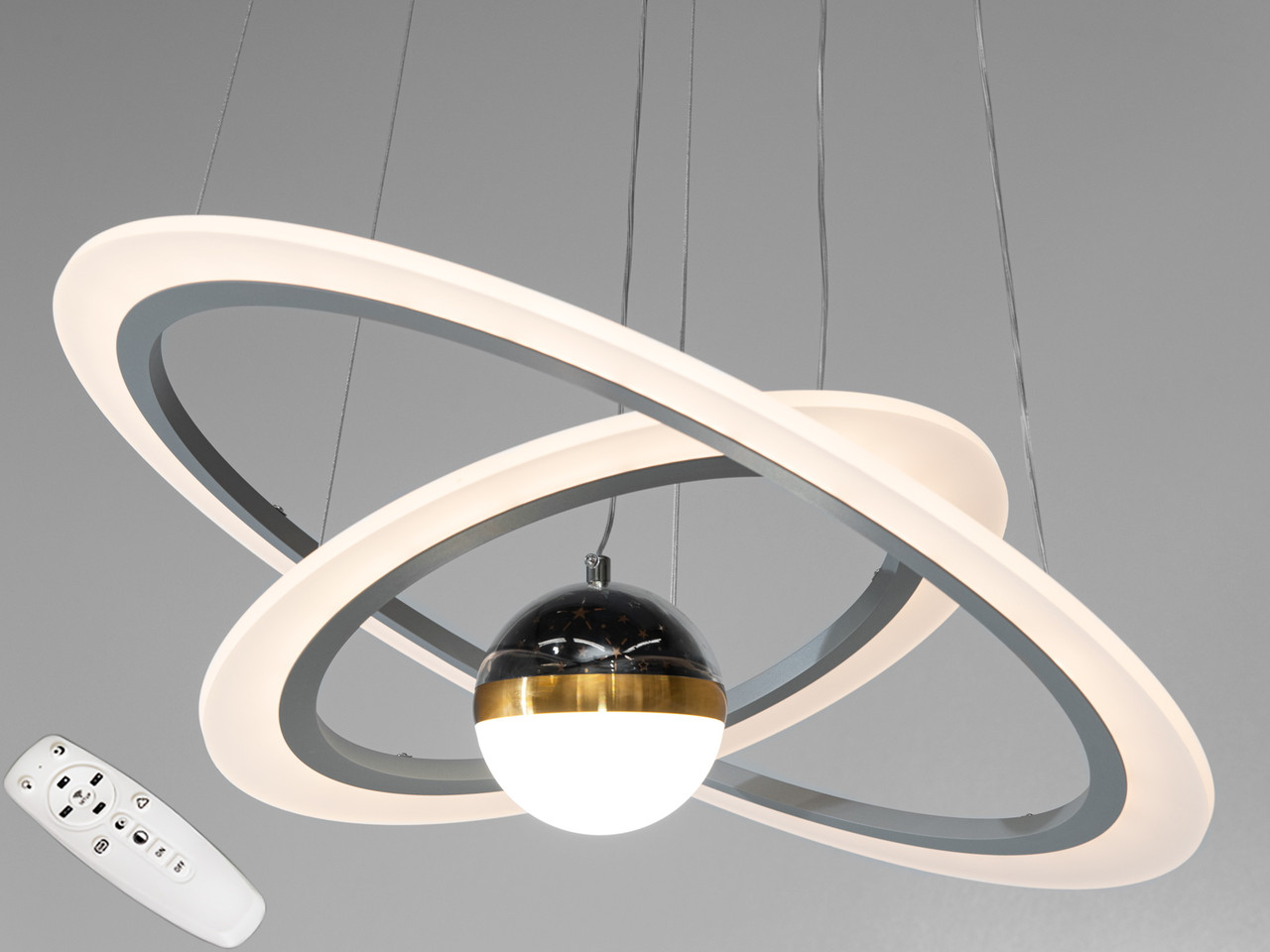 Стельова люстра LED Diasha 2391-600+400GR 85W, сіра, для кафе, вітальні, спальні, фото 1