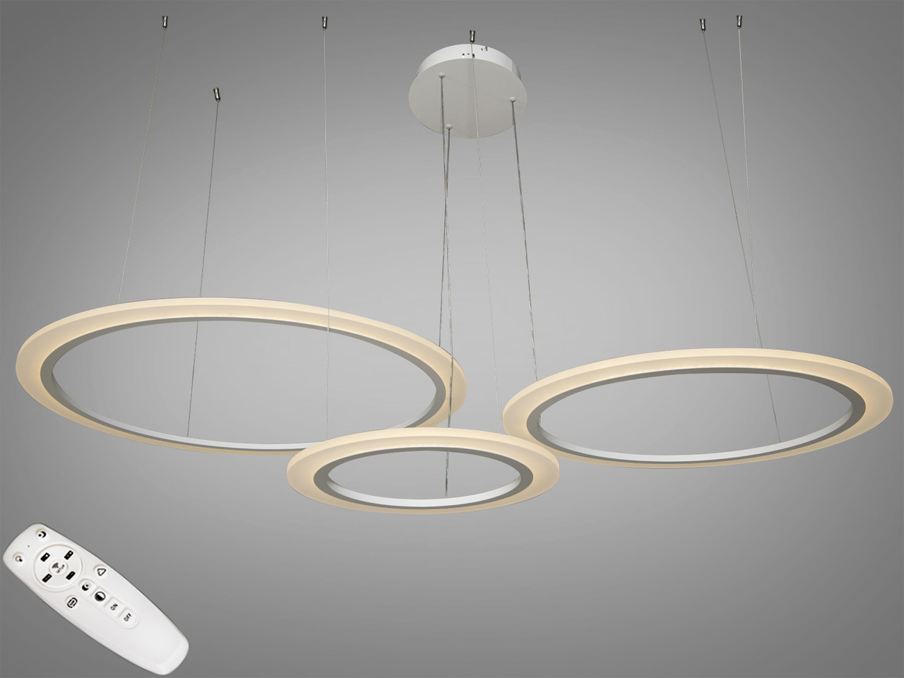 Підвісна LED-люстра на тросах з пультом 115 Вт Diasha 6639/800+600+400WH, фото 1