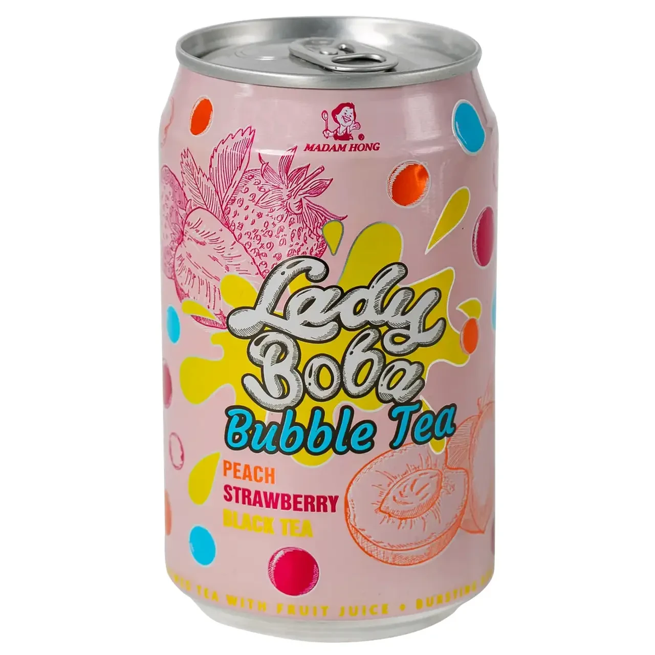 Чай бабл ті - персик, полуниця, чорний чай Bubble Tea Lady Boba 320мл.Польща