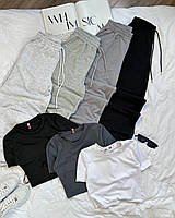 Женский летний базовый костюм двойка топ и штаны (черный серый пепел белый меланж графит) размер 42-46