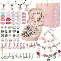 Набір для створення шарм прикрас та браслетів у скриньці з подарунковим пакетом Рожевий