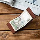 Затискач для грошей та карт з натуральної шкіри ручної роботи Simple коньячний. Купюр для грошей гаманець, фото 3