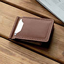 Затискач для грошей та карт з натуральної шкіри ручної роботи Simple коньячний. Купюр для грошей гаманець, фото 2