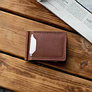Затискач для грошей та карт з натуральної шкіри ручної роботи Simple коньячний. Купюр для грошей гаманець, фото 5