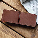 Затискач для грошей та карт з натуральної шкіри ручної роботи Simple коньячний. Купюр для грошей гаманець, фото 6