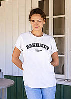 Новинка! Женская футболка с патриотическим принтом "Bakhmut Ukraine 1571" белая r_330