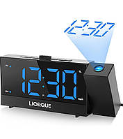 Проекційний будильник LIORQUE для спальні, радіобудильник з поворотним проектором на 180°