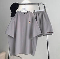 Женский летний комплект шорты+футболка спортивный черный, розовый, серый, шоколад