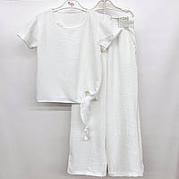 Летний комплект для девочки футболка и штаны палаццо 72 (128см-134см), Белый