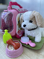 Собака мягкая игрушка интерактивная робот в переноске, домике, щенок музыкальный, собачка ходит для малышей