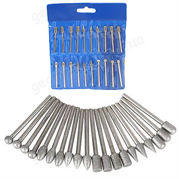 Набір алмазних насадок - 20 шт (фрези, шарошки) для Dremel / гравера - Ø3.17 mm - 120 Grit