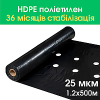 Плівка чорна 25 мкм 1.20м* 500м для мульчування з отворами під полуницю