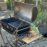 Мангал кований Декор 3мм на 12 шампурів з кришкою на колесах, фото 2