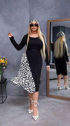 Літнє легке плаття з трикотажу рубчик із довгими рукавами батальні розміри, фото 1