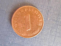 Монета 1 пфенниг Германия 1937 D Рейх свастика