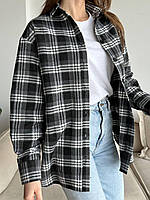 Модная женская стильная классическая рубашка оверсайз в клетку из натуральной хлопковой ткани  42-46 Черный